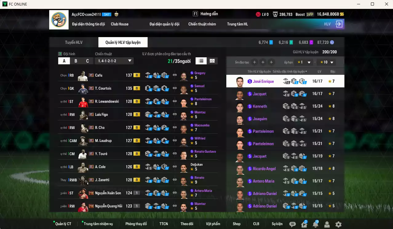 Ảnh Full mùa CC+8 787.720b có Eto, Lúcio, Maldini, Figo, Perisic, Lampard, Sheva, Cafu, Carlos, Lewandowski, Gerrard, Touré, Courtois, Son, Cha... CC+8. Còn nhiều CP GIẢM THUẾ, HLV Xịn, đã đào tạo full chỉ số nhiều CT