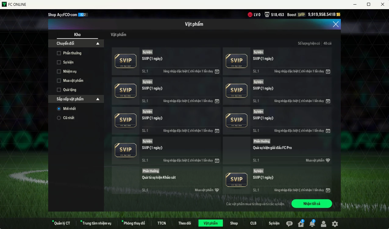 Ảnh [ACC Hiếm, TOP 9 TỶ PHÚ BP🔥] ACC 9.919.958b trắng, có thẻ đổi tên, còn rất nhiều CP GIẢM THUẾ. HLV Siêu Xịn, đã full bảng đào tạo chiến thuật, dư 167.000TC