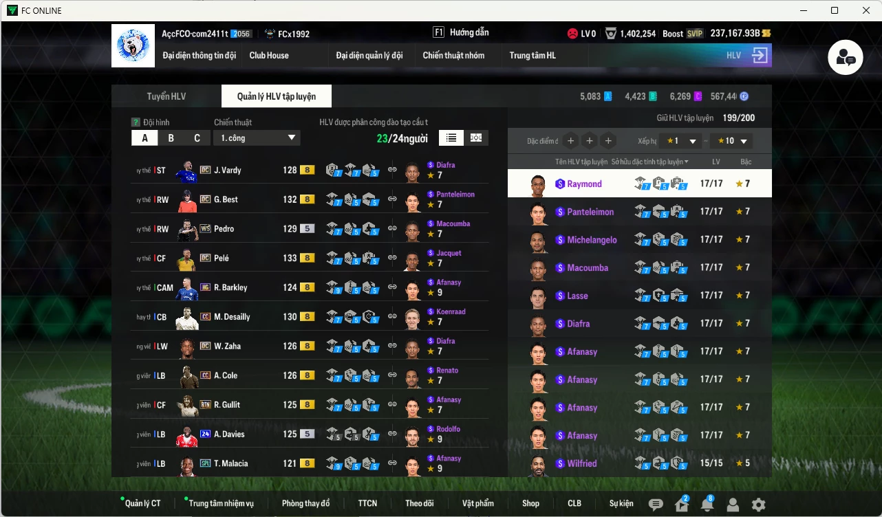 Ảnh [ACC Hiếm🔥] Chelsea mix Quốc Dân 6.693.640b dư 237kb có Sheva ITM+5, Eto ITM+5, Pelé DC, Lampard ITM+5, Best DC, Essien ITM+5, Zola IMT+5, Gullit CH, Pedro WS, A. Cole ITM+5, Tomori SPL+10, Desailly CC, Rudiger SPL, Gullit RTN, Hazard HG... Còn rất nhiều SVIP vs CP GIẢM THUẾ, HLV Siêu Xịn, gần full bảng đào tạo chiến thuật vs chỉ số cầu thủ