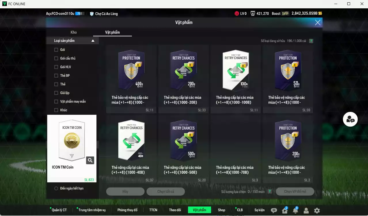 Ảnh ACC 2842325b trắng, có thẻ đổi tên, còn nhiều CP GIẢM THUẾ. HLV Xịn, đã full bảng đào tạo chiến thuật