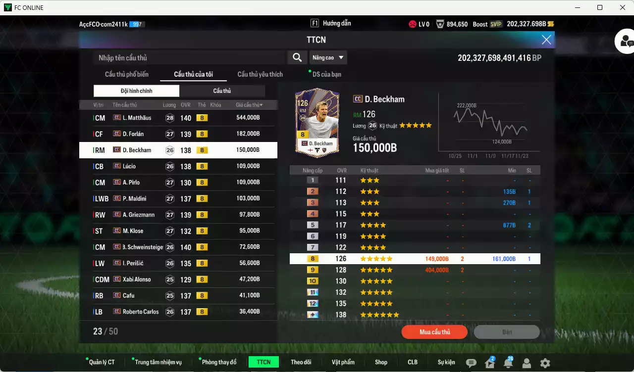 Ảnh Full mùa CC+8 1.727.770b dư 202kb có Matthaus, Forlán, Beckham, Lúcio, Pirlo, Maldini, Griezmann, Klose, Schweinsteiger, Alonso, Cafu, Carlos, Courtois, Touré, Son, Cha... HLV Xịn, đã đào tạo full chỉ số cầu thủ, VIP BK Tháng 11, KC Tháng 12