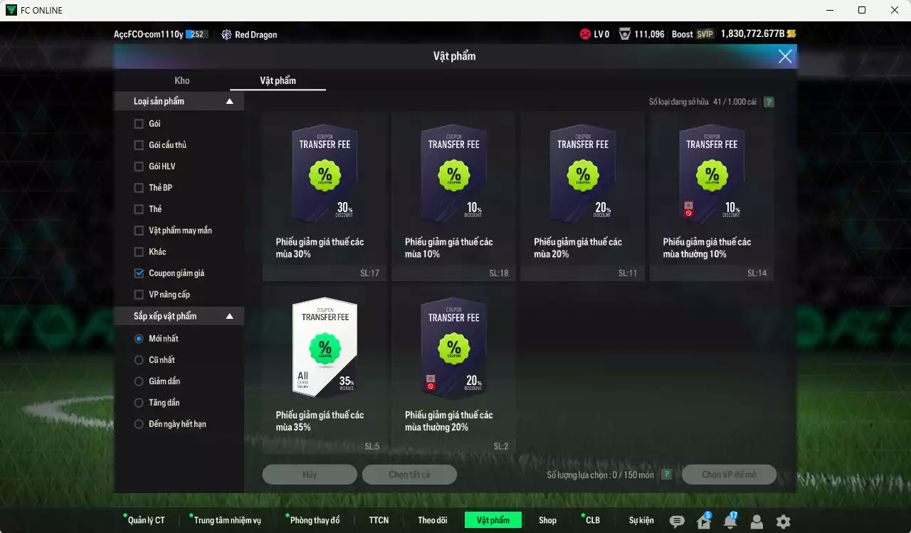 Ảnh ACC 1830772b trắng, có thẻ đổi tên, còn nhiều CP GIẢM THUẾ. HLV Xịn, đã full hơn nữa bảng đào tạo chiến thuật