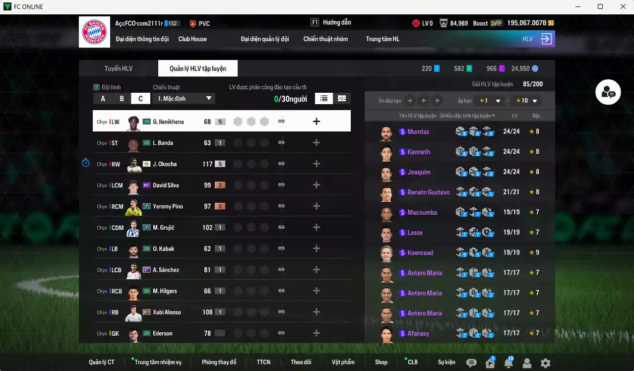 Ảnh ACC 195067b trắng, có thẻ đổi tên. HLV Xịn, gần full bảng đào tạo chiến thuật