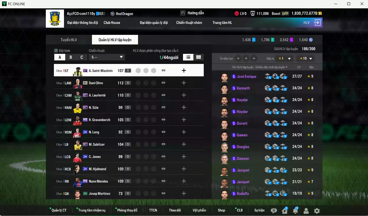 Ảnh ACC 1830772b trắng, có thẻ đổi tên, còn nhiều CP GIẢM THUẾ. HLV Xịn, đã full hơn nữa bảng đào tạo chiến thuật