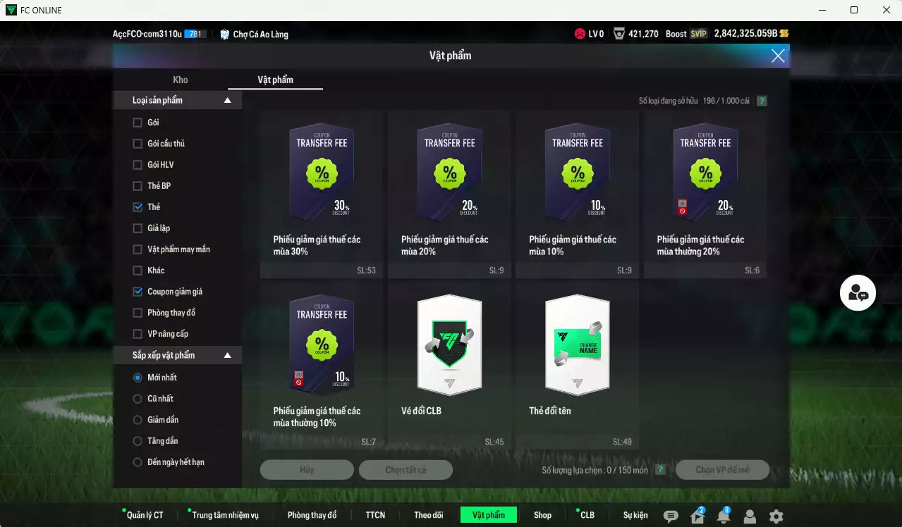 Ảnh ACC 2842325b trắng, có thẻ đổi tên, còn nhiều CP GIẢM THUẾ. HLV Xịn, đã full bảng đào tạo chiến thuật