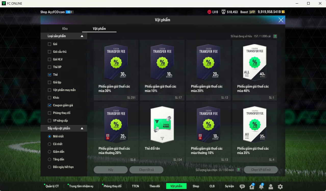 Ảnh [ACC Hiếm, TOP 9 TỶ PHÚ BP🔥] ACC 9.919.958b trắng, có thẻ đổi tên, còn rất nhiều CP GIẢM THUẾ. HLV Siêu Xịn, đã full bảng đào tạo chiến thuật, dư 167.000TC