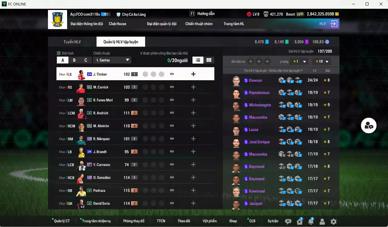 Ảnh ACC 2842325b trắng, có thẻ đổi tên, còn nhiều CP GIẢM THUẾ. HLV Xịn, đã full bảng đào tạo chiến thuật