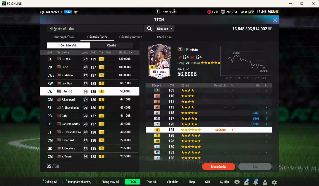 Ảnh Full mùa CC+8 787.720b có Eto, Lúcio, Maldini, Figo, Perisic, Lampard, Sheva, Cafu, Carlos, Lewandowski, Gerrard, Touré, Courtois, Son, Cha... CC+8. Còn nhiều CP GIẢM THUẾ, HLV Xịn, đã đào tạo full chỉ số nhiều CT