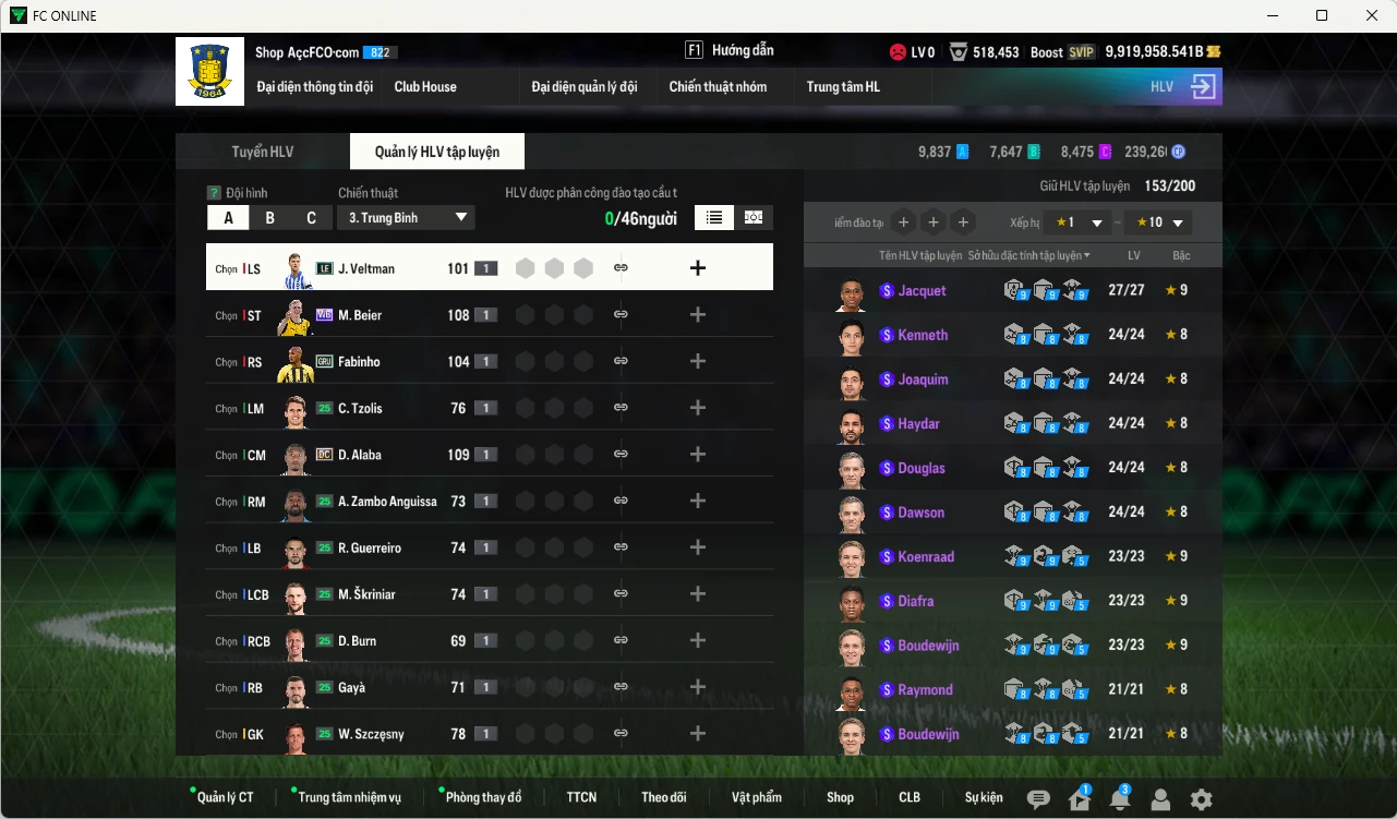 Ảnh [ACC Hiếm, TOP 9 TỶ PHÚ BP🔥] ACC 9.919.958b trắng, có thẻ đổi tên, còn rất nhiều CP GIẢM THUẾ. HLV Siêu Xịn, đã full bảng đào tạo chiến thuật, dư 167.000TC