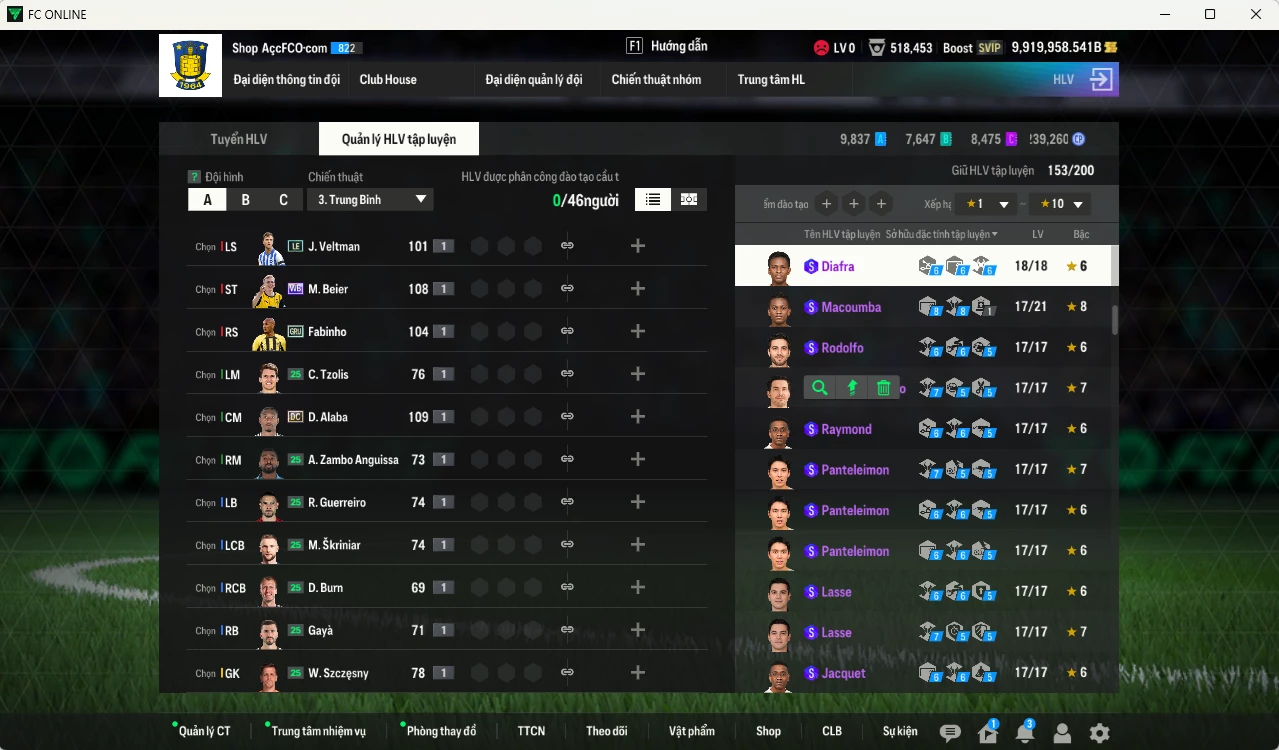 Ảnh [ACC Hiếm, TOP 9 TỶ PHÚ BP🔥] ACC 9.919.958b trắng, có thẻ đổi tên, còn rất nhiều CP GIẢM THUẾ. HLV Siêu Xịn, đã full bảng đào tạo chiến thuật, dư 167.000TC