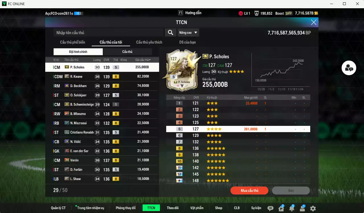 Ảnh Man Utd. 702.050b có Scholes ITM+5, Keane DC, Beckham HG, Ole ITM+5, Schweisteiger ITM, Mbeumo 23HW, Mazraoui SPL,CR7 GRU, Vidic LN, VDS CC, Verón JNM, Forlán No.7... Còn nhiều CP GIẢM THUẾ, HLV Xịn, đã đào tạo chỉ số nhiều ct và hơn nữa bảng chiến thuật