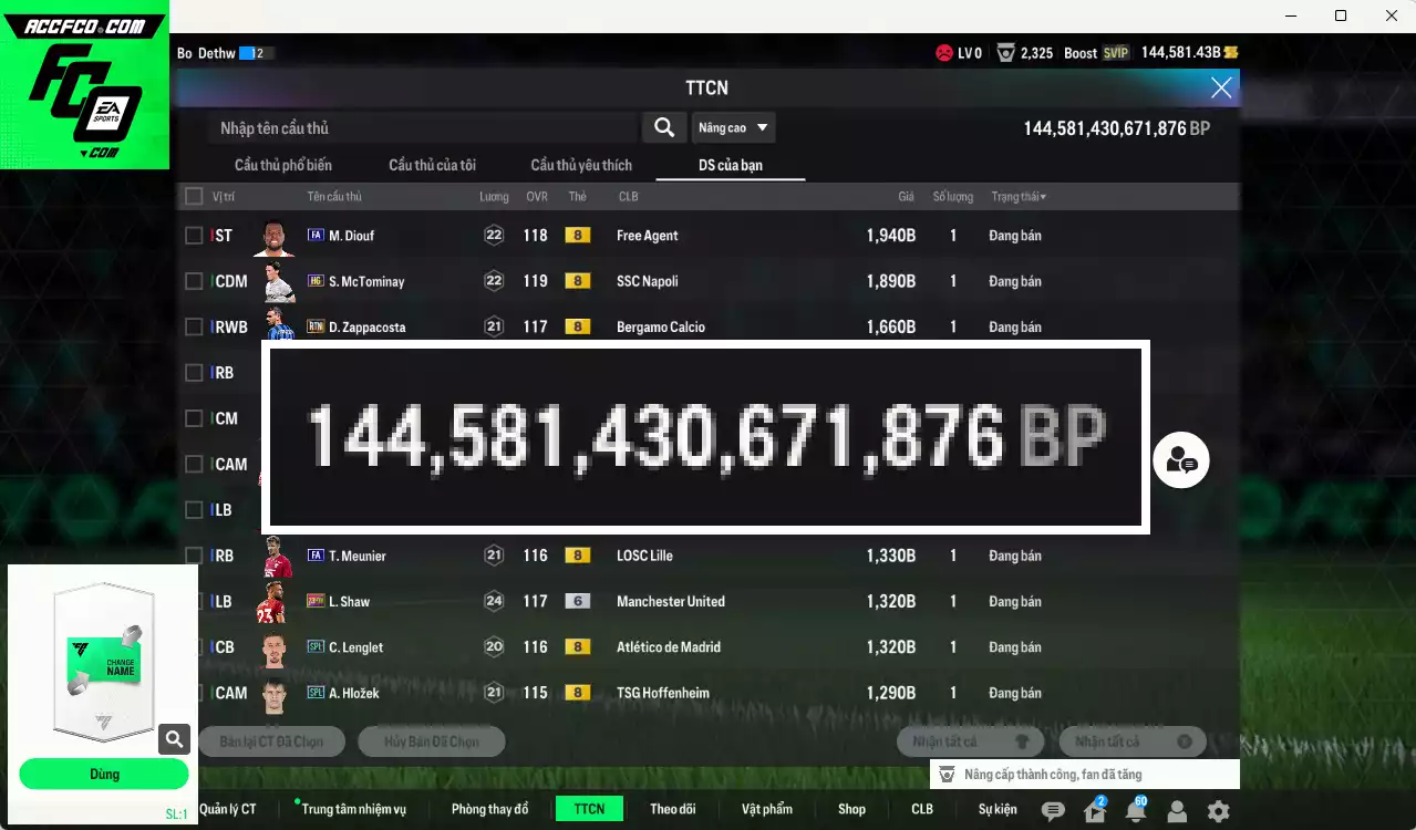 ACC 144581b trắng, có thẻ đổi tên