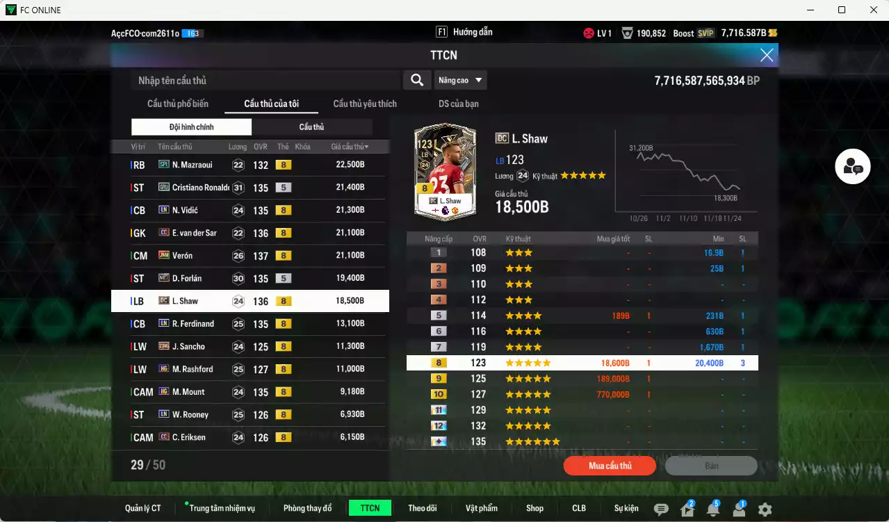 Ảnh Man Utd. 702.050b có Scholes ITM+5, Keane DC, Beckham HG, Ole ITM+5, Schweisteiger ITM, Mbeumo 23HW, Mazraoui SPL,CR7 GRU, Vidic LN, VDS CC, Verón JNM, Forlán No.7... Còn nhiều CP GIẢM THUẾ, HLV Xịn, đã đào tạo chỉ số nhiều ct và hơn nữa bảng chiến thuật