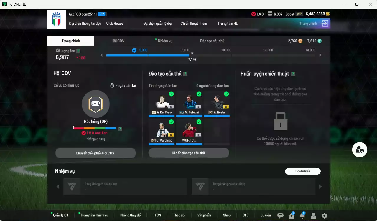 Ảnh Ý 1.223.250b có Del Piero ITM+5, Retegui 25TS, Pirlo MDL, Chiellini DC, Zola ITM+5, Nesta DC, Totti WS, Maldini LN, Di Natale WS, Marchiso DC... Còn nhiều CP GIẢM THUẾ, đã đào tạo chỉ số nhiều cầu thủ