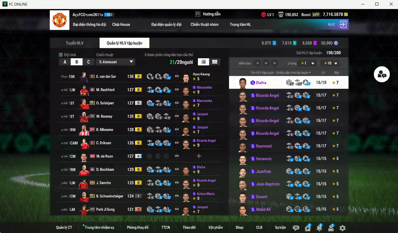 Ảnh Man Utd. 702.050b có Scholes ITM+5, Keane DC, Beckham HG, Ole ITM+5, Schweisteiger ITM, Mbeumo 23HW, Mazraoui SPL,CR7 GRU, Vidic LN, VDS CC, Verón JNM, Forlán No.7... Còn nhiều CP GIẢM THUẾ, HLV Xịn, đã đào tạo chỉ số nhiều ct và hơn nữa bảng chiến thuật