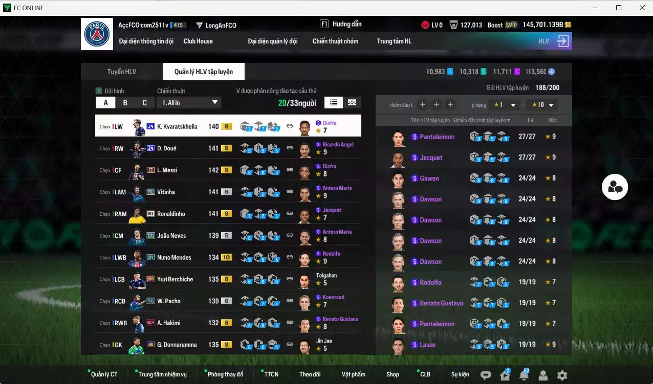 Ảnh PSG 2.092.170b dư 145kb có Messi CC, Pacho 25TS+6, Vitinha 25TS, Doué 24UCL, Kvaratskhelia 24UCL, Ronaldinho MDL, João Neves 25TS, Marquinhos 25TS+6, Ibrahimovic LOL, Hakimi WC22... HLV Siêu Xịn, đã đào tạo full chỉ số ct vs nữa bảng chiến thuật