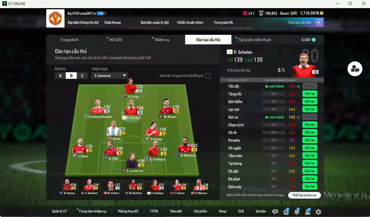 Ảnh Man Utd. 702.050b có Scholes ITM+5, Keane DC, Beckham HG, Ole ITM+5, Schweisteiger ITM, Mbeumo 23HW, Mazraoui SPL,CR7 GRU, Vidic LN, VDS CC, Verón JNM, Forlán No.7... Còn nhiều CP GIẢM THUẾ, HLV Xịn, đã đào tạo chỉ số nhiều ct và hơn nữa bảng chiến thuật