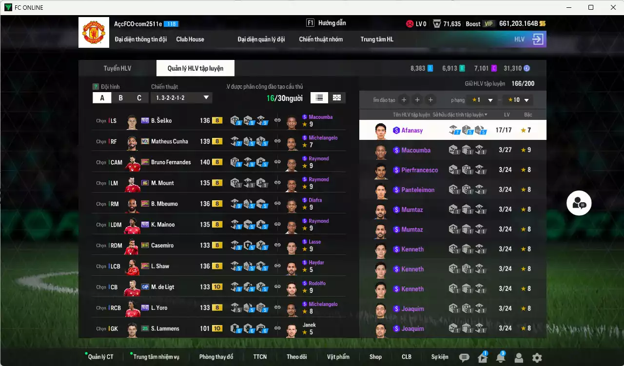 Ảnh [Dư nhiều BP] Man Utd. 1.324.480b dư 660kb có Mainoo WB, Bruno 23HW, Cunha MDL, Yoro WB, Amad WB, Sesko WB, Lammers live+10, De Ligt CAP+10, Casemiro BTB, Shaw 23HW, Mbeumo 23HW... Còn nhiều coin TM, HLV Xịn, đã đào tạo hơn nữa bảng chiến thuật, dư 46.000TC