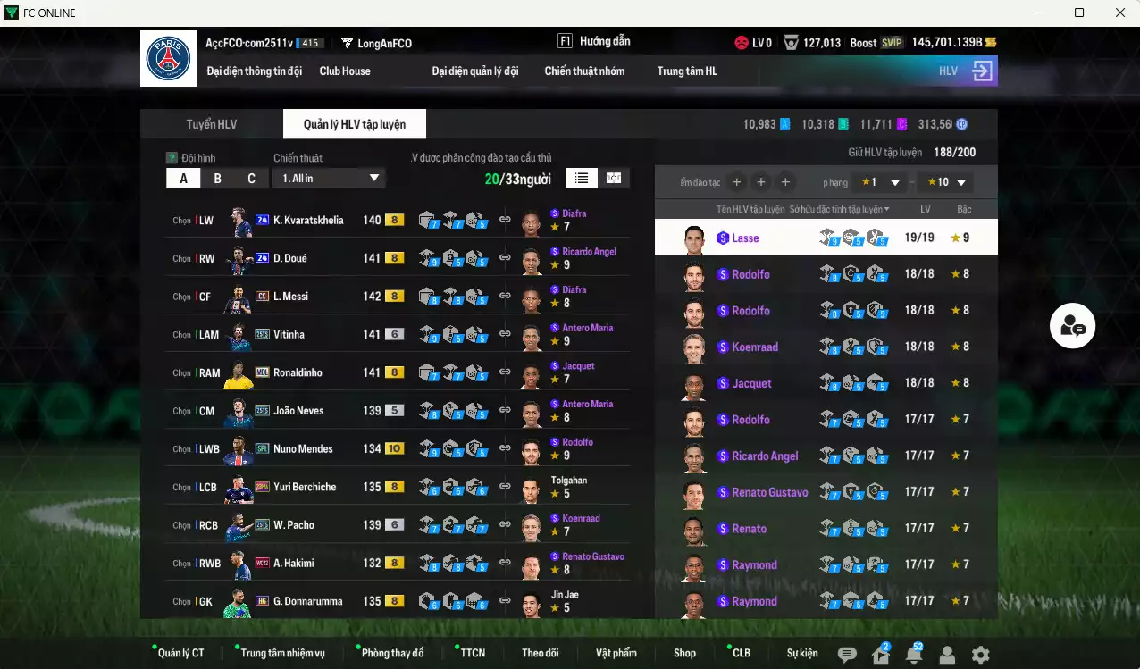 Ảnh PSG 2.092.170b dư 145kb có Messi CC, Pacho 25TS+6, Vitinha 25TS, Doué 24UCL, Kvaratskhelia 24UCL, Ronaldinho MDL, João Neves 25TS, Marquinhos 25TS+6, Ibrahimovic LOL, Hakimi WC22... HLV Siêu Xịn, đã đào tạo full chỉ số ct vs nữa bảng chiến thuật