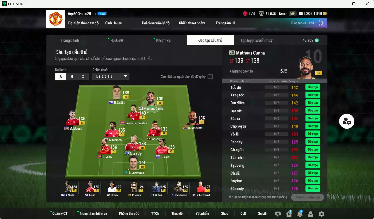 Ảnh [Dư nhiều BP] Man Utd. 1.324.480b dư 660kb có Mainoo WB, Bruno 23HW, Cunha MDL, Yoro WB, Amad WB, Sesko WB, Lammers live+10, De Ligt CAP+10, Casemiro BTB, Shaw 23HW, Mbeumo 23HW... Còn nhiều coin TM, HLV Xịn, đã đào tạo hơn nữa bảng chiến thuật, dư 46.000TC