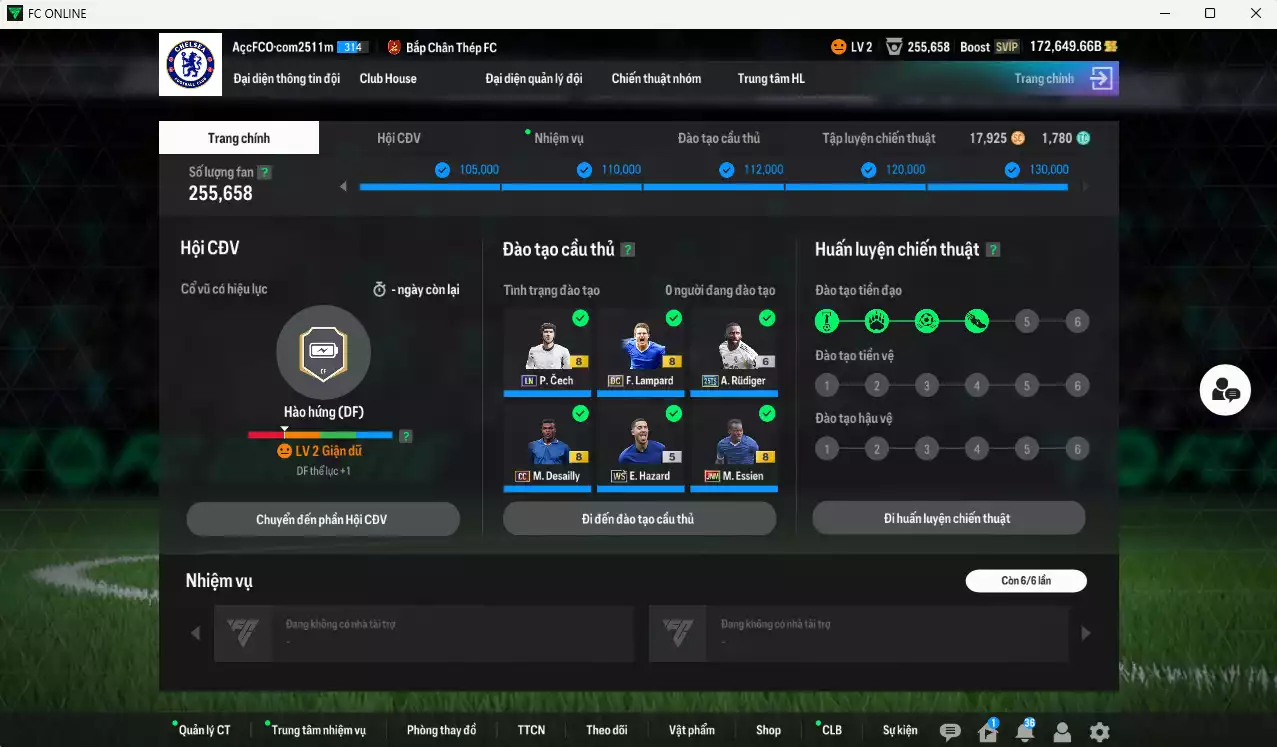 Ảnh Chelsea 3.639.340b dư 170kb có Sheva ITM+5, Gullit CAP+10, Rudiger 25TS+6, Hazard WS, Lampard DC, Ballack MC+10, Pedro BTB+10, Desailly CC, Pulisic 25TS, Essien JNM, Lampard CC, Eto CH... HLV Xịn, đã đào tạo full chỉ số nhiều cầu thủ
