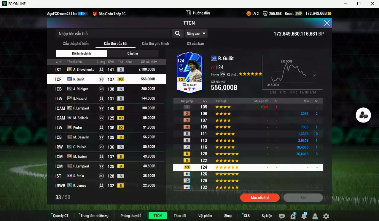 Ảnh Chelsea 3.639.340b dư 170kb có Sheva ITM+5, Gullit CAP+10, Rudiger 25TS+6, Hazard WS, Lampard DC, Ballack MC+10, Pedro BTB+10, Desailly CC, Pulisic 25TS, Essien JNM, Lampard CC, Eto CH... HLV Xịn, đã đào tạo full chỉ số nhiều cầu thủ