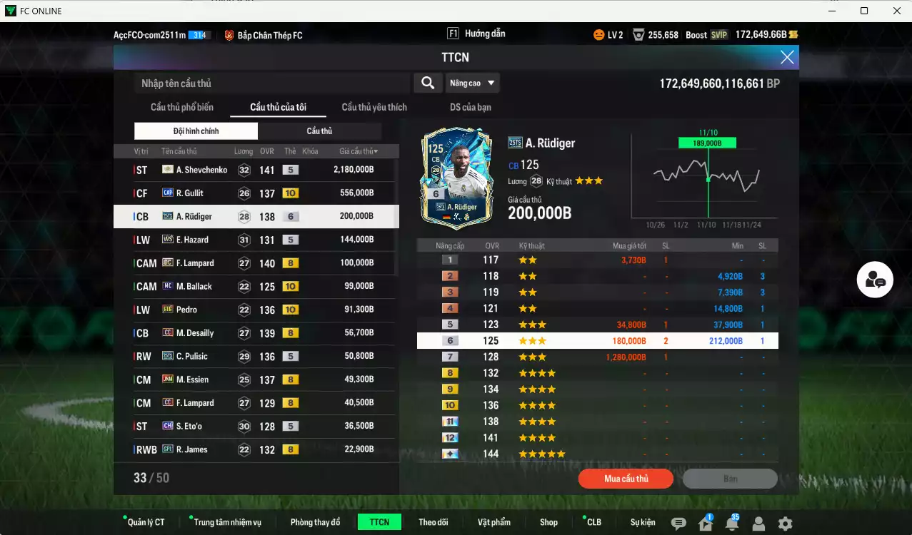 Ảnh Chelsea 3.639.340b dư 170kb có Sheva ITM+5, Gullit CAP+10, Rudiger 25TS+6, Hazard WS, Lampard DC, Ballack MC+10, Pedro BTB+10, Desailly CC, Pulisic 25TS, Essien JNM, Lampard CC, Eto CH... HLV Xịn, đã đào tạo full chỉ số nhiều cầu thủ