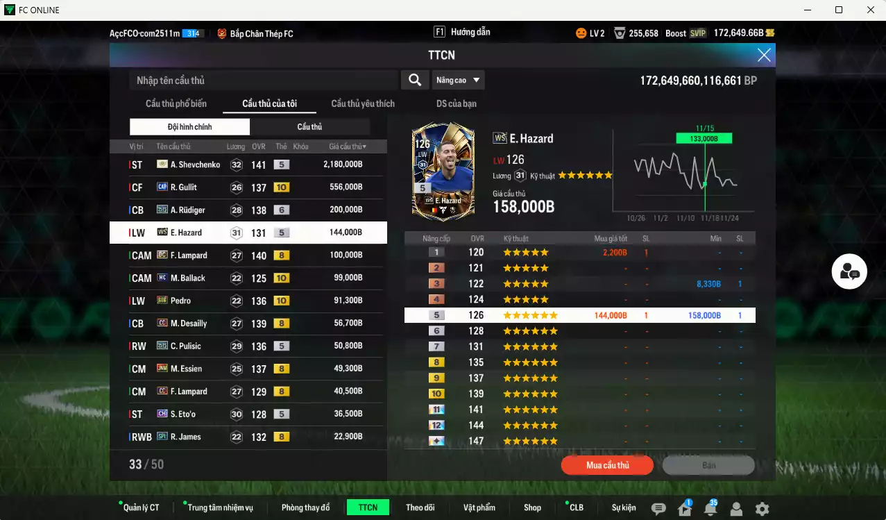 Ảnh Chelsea 3.639.340b dư 170kb có Sheva ITM+5, Gullit CAP+10, Rudiger 25TS+6, Hazard WS, Lampard DC, Ballack MC+10, Pedro BTB+10, Desailly CC, Pulisic 25TS, Essien JNM, Lampard CC, Eto CH... HLV Xịn, đã đào tạo full chỉ số nhiều cầu thủ