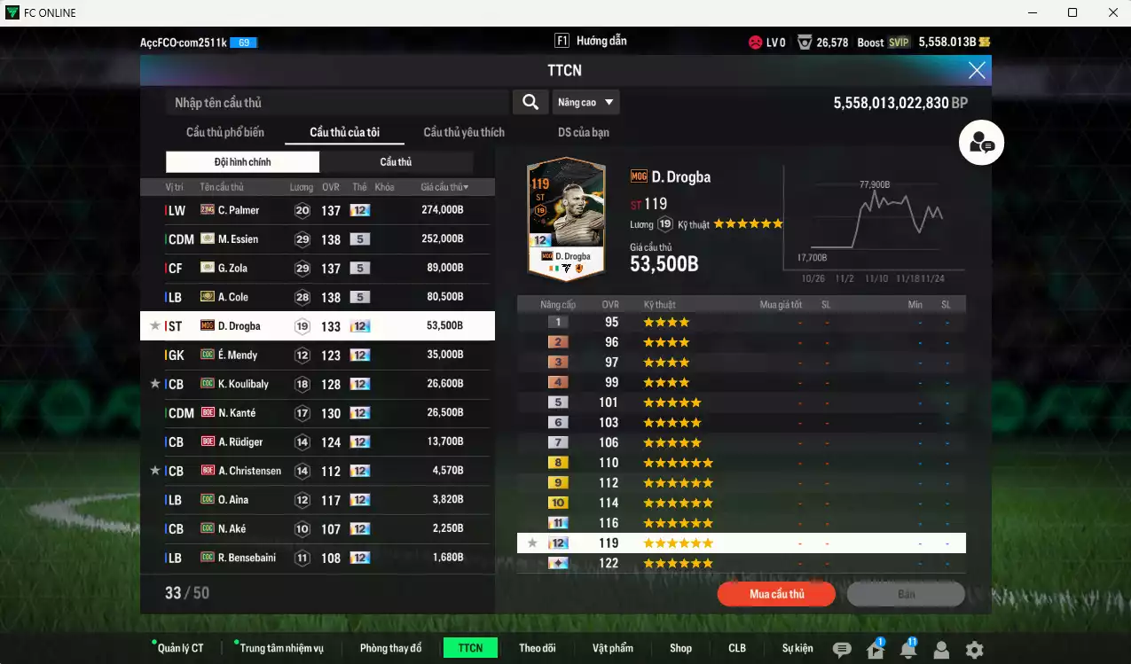 Ảnh [Độc lạ] Chelsea 866.650b có Palmer 21NG+12, Zola ITM+5, Essien ITM+5, A. Cole ITM+5, Drogba MOG+12, É. Mendy COC+12, Koulibaly COC+12, Kanté BOE+12, Rudiger BOE+12... Còn nhiều CP GIẢM THUẾ, đã đào tạo full chỉ số nhiều ct