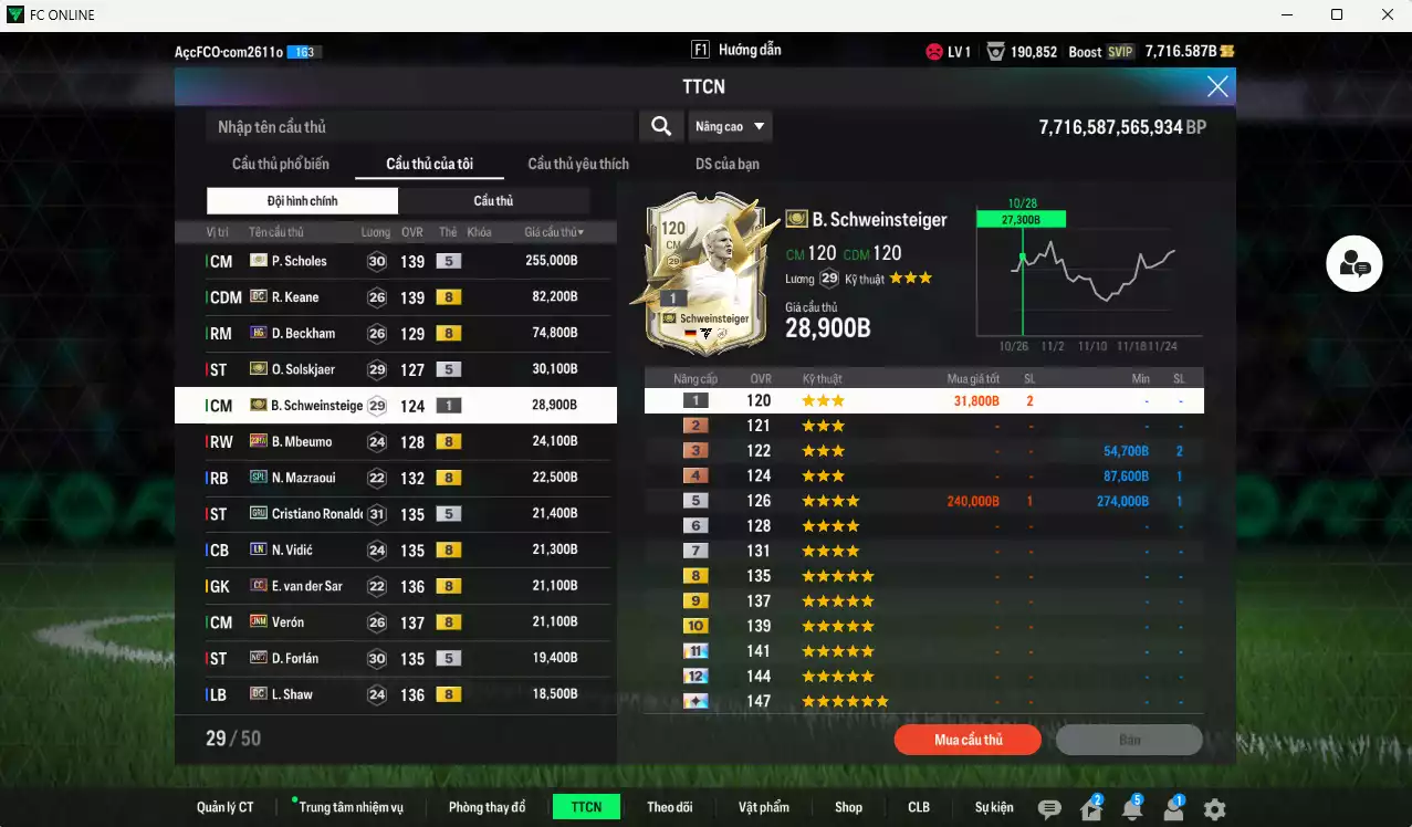 Ảnh Man Utd. 702.050b có Scholes ITM+5, Keane DC, Beckham HG, Ole ITM+5, Schweisteiger ITM, Mbeumo 23HW, Mazraoui SPL,CR7 GRU, Vidic LN, VDS CC, Verón JNM, Forlán No.7... Còn nhiều CP GIẢM THUẾ, HLV Xịn, đã đào tạo chỉ số nhiều ct và hơn nữa bảng chiến thuật