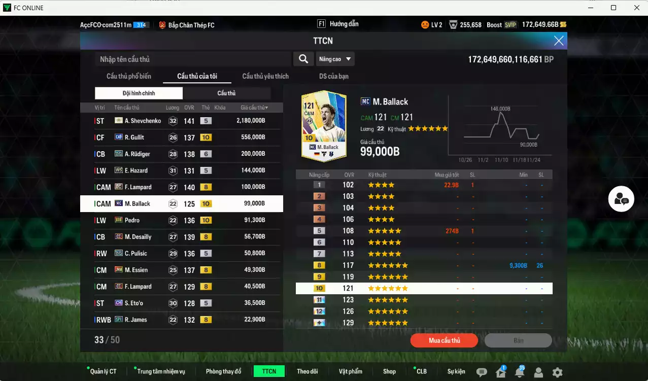 Ảnh Chelsea 3.639.340b dư 170kb có Sheva ITM+5, Gullit CAP+10, Rudiger 25TS+6, Hazard WS, Lampard DC, Ballack MC+10, Pedro BTB+10, Desailly CC, Pulisic 25TS, Essien JNM, Lampard CC, Eto CH... HLV Xịn, đã đào tạo full chỉ số nhiều cầu thủ