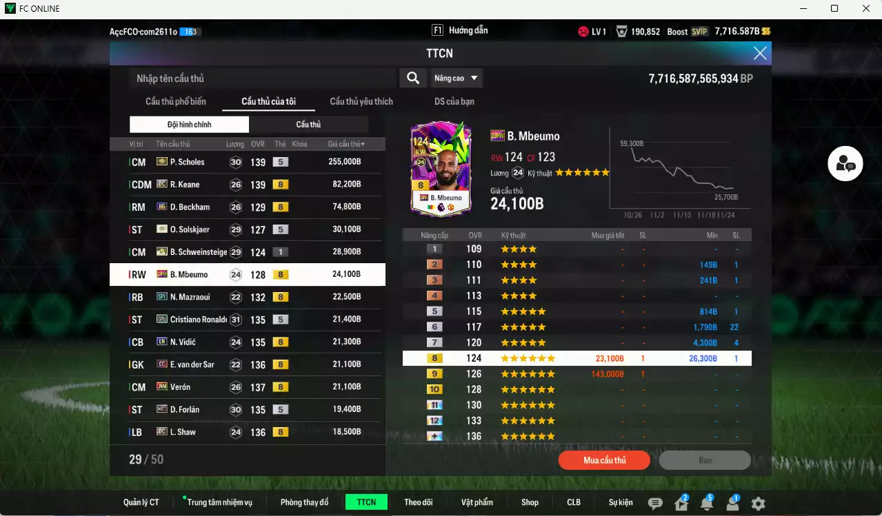 Ảnh Man Utd. 702.050b có Scholes ITM+5, Keane DC, Beckham HG, Ole ITM+5, Schweisteiger ITM, Mbeumo 23HW, Mazraoui SPL,CR7 GRU, Vidic LN, VDS CC, Verón JNM, Forlán No.7... Còn nhiều CP GIẢM THUẾ, HLV Xịn, đã đào tạo chỉ số nhiều ct và hơn nữa bảng chiến thuật