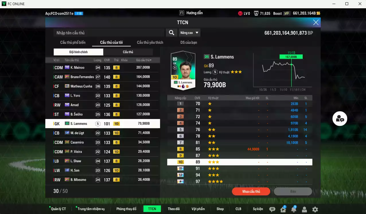 Ảnh [Dư nhiều BP] Man Utd. 1.324.480b dư 660kb có Mainoo WB, Bruno 23HW, Cunha MDL, Yoro WB, Amad WB, Sesko WB, Lammers live+10, De Ligt CAP+10, Casemiro BTB, Shaw 23HW, Mbeumo 23HW... Còn nhiều coin TM, HLV Xịn, đã đào tạo hơn nữa bảng chiến thuật, dư 46.000TC