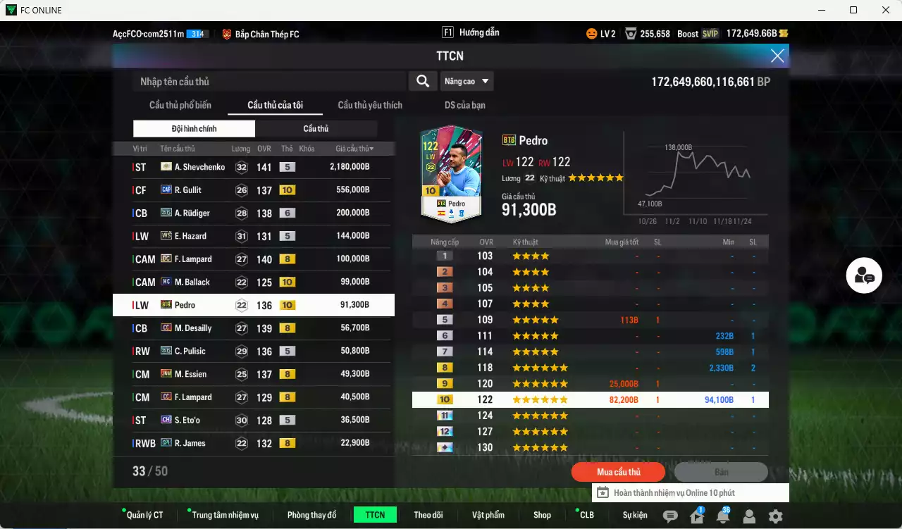 Ảnh Chelsea 3.639.340b dư 170kb có Sheva ITM+5, Gullit CAP+10, Rudiger 25TS+6, Hazard WS, Lampard DC, Ballack MC+10, Pedro BTB+10, Desailly CC, Pulisic 25TS, Essien JNM, Lampard CC, Eto CH... HLV Xịn, đã đào tạo full chỉ số nhiều cầu thủ