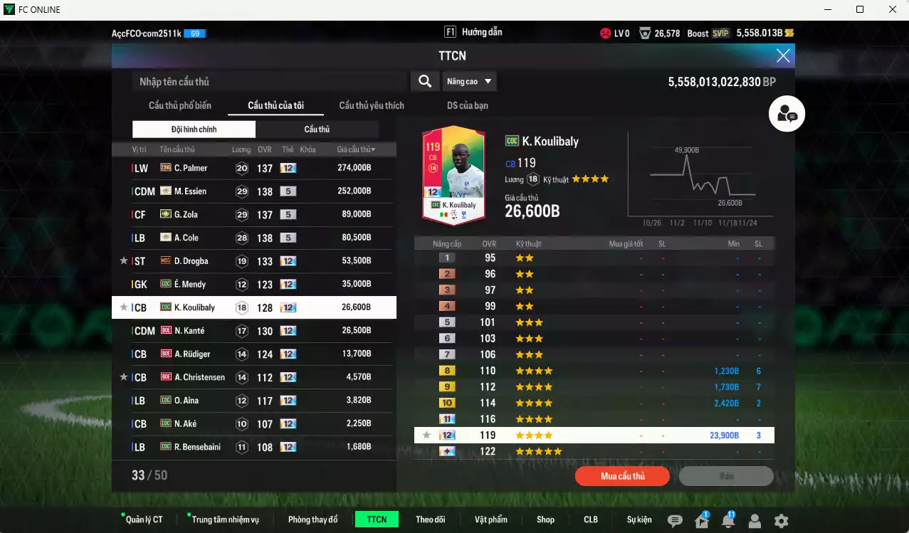 Ảnh [Độc lạ] Chelsea 866.650b có Palmer 21NG+12, Zola ITM+5, Essien ITM+5, A. Cole ITM+5, Drogba MOG+12, É. Mendy COC+12, Koulibaly COC+12, Kanté BOE+12, Rudiger BOE+12... Còn nhiều CP GIẢM THUẾ, đã đào tạo full chỉ số nhiều ct