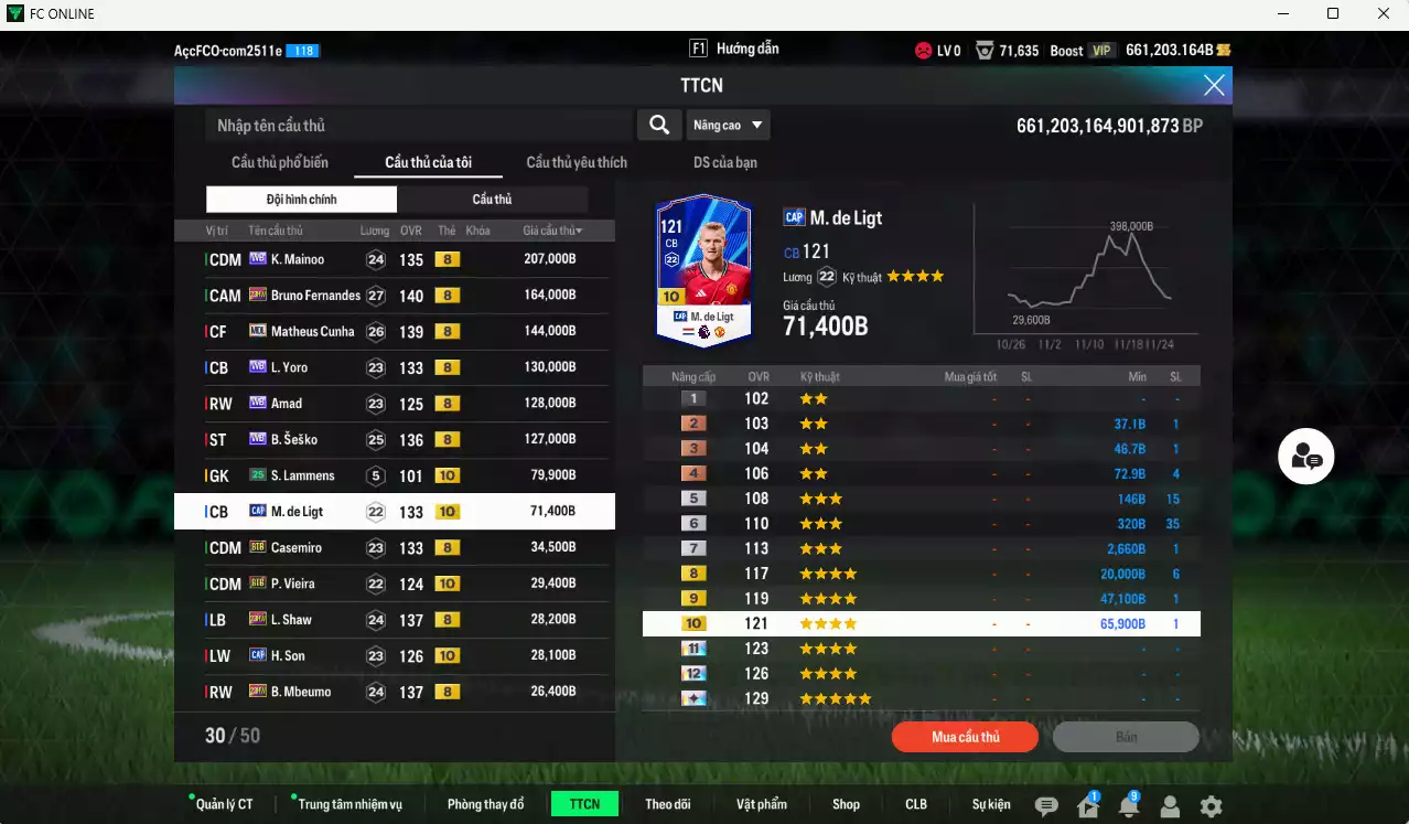 Ảnh [Dư nhiều BP] Man Utd. 1.324.480b dư 660kb có Mainoo WB, Bruno 23HW, Cunha MDL, Yoro WB, Amad WB, Sesko WB, Lammers live+10, De Ligt CAP+10, Casemiro BTB, Shaw 23HW, Mbeumo 23HW... Còn nhiều coin TM, HLV Xịn, đã đào tạo hơn nữa bảng chiến thuật, dư 46.000TC