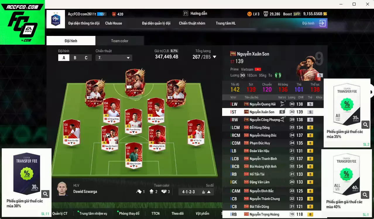 Việt Nam 347.440b có Xuân Son PRM, Quang Hải PRM, Công Phượng PRM vs Hoàng Đức, Thanh Bình, Đức Huy, BHVA, Đình Bắc, Văn Hậu, Hùng Dũng, Văn Lâm, Thành Chung, Tấn Tài, Tiến Dũng... VNB+8 .  Dư 122.000TC