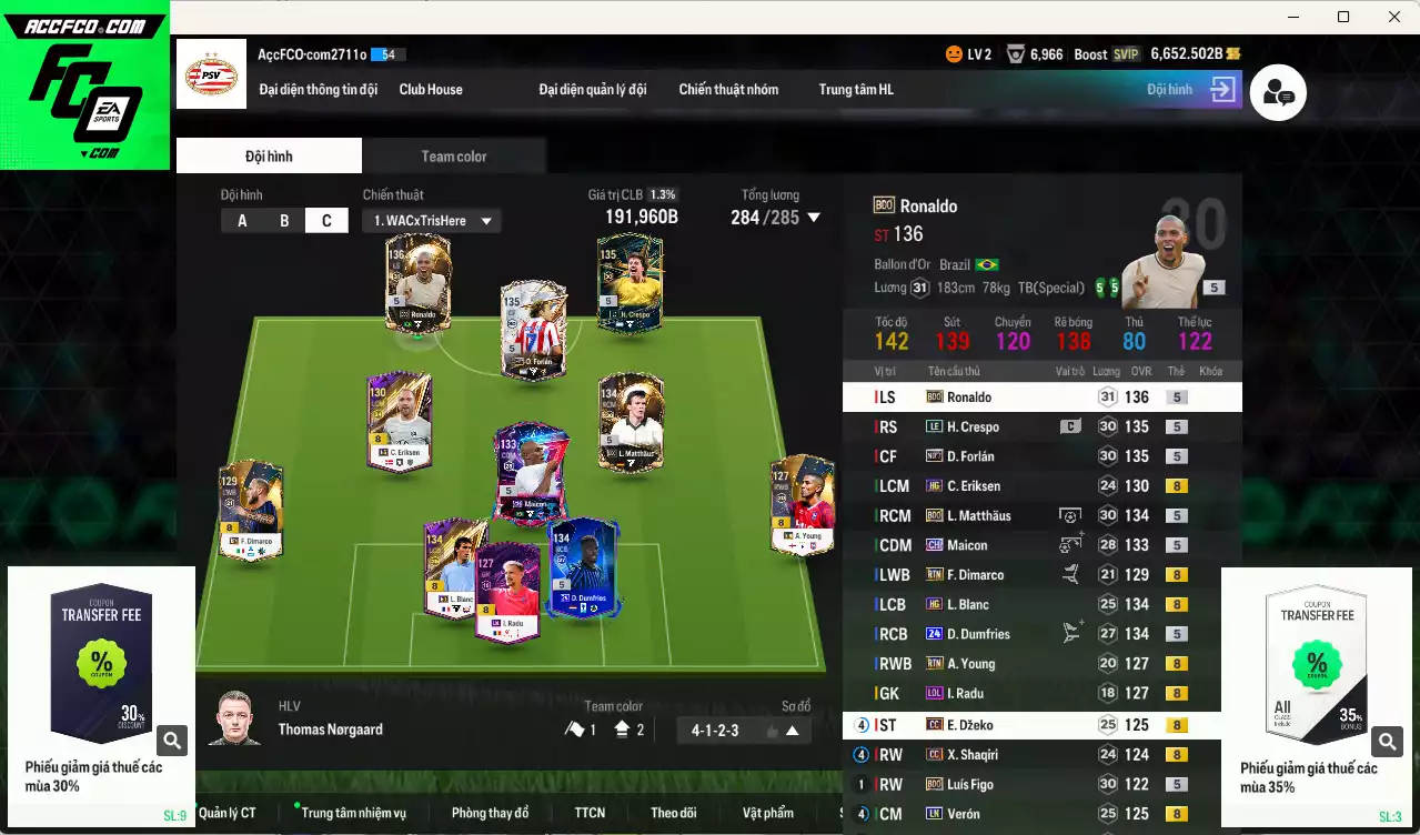 Inter Milan 191.960b có Matthaus BDO, Ronaldo BDO, Forlán No.7, Maicon CH, Crespo LE, Blanc HG, Figo BDO, Dumfries 24UCL... Còn nhiều CP GIẢM THUẾ, đã đào tạo chỉ số nhiều ct