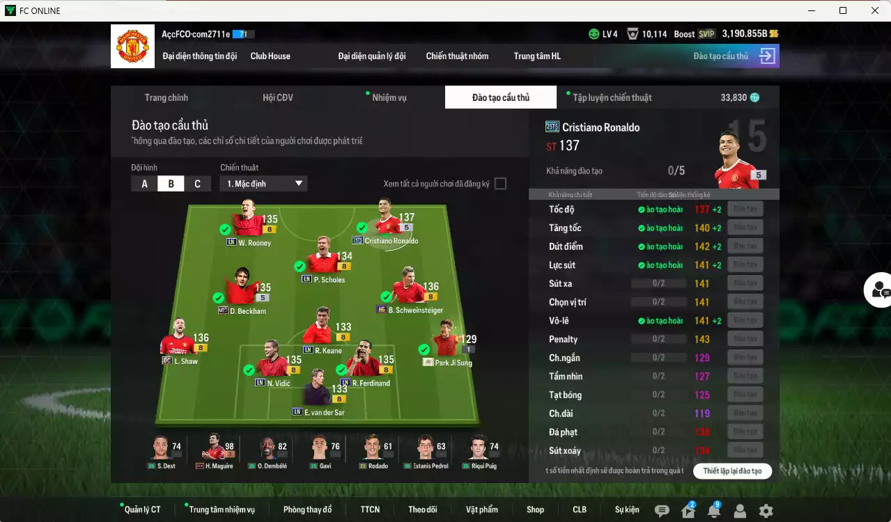 Ảnh Man Utd. 245.020b có CR7 25TS, Beckham No.7, Vidic LN, Schweinsteiger HG, Park ITM, Ferdinand LN, Shaw DC, VDS LN... HLV Xịn, đã đào tạo chỉ số full cầu thủ