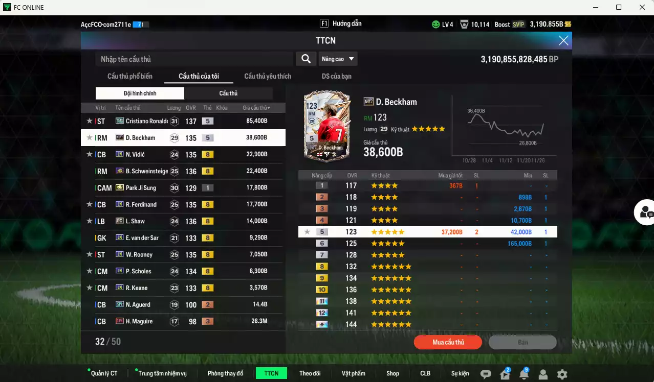 Ảnh Man Utd. 245.020b có CR7 25TS, Beckham No.7, Vidic LN, Schweinsteiger HG, Park ITM, Ferdinand LN, Shaw DC, VDS LN... HLV Xịn, đã đào tạo chỉ số full cầu thủ