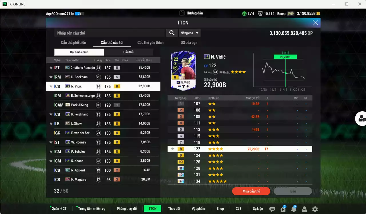 Ảnh Man Utd. 245.020b có CR7 25TS, Beckham No.7, Vidic LN, Schweinsteiger HG, Park ITM, Ferdinand LN, Shaw DC, VDS LN... HLV Xịn, đã đào tạo chỉ số full cầu thủ