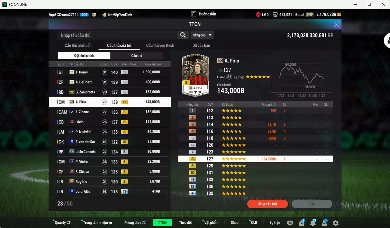 Ảnh Juventus 2.529.450b có Henry ITM+5, Del Piero ITM+5, Zambrotta ITM+5, Pirlo DC, Zidane LN, Lúcio CC, Nedved LN, Cancelo 25TS, VDS TC+10... Còn nhiều CP GIẢM THUẾ, HLV Xịn, dư 42.000TC