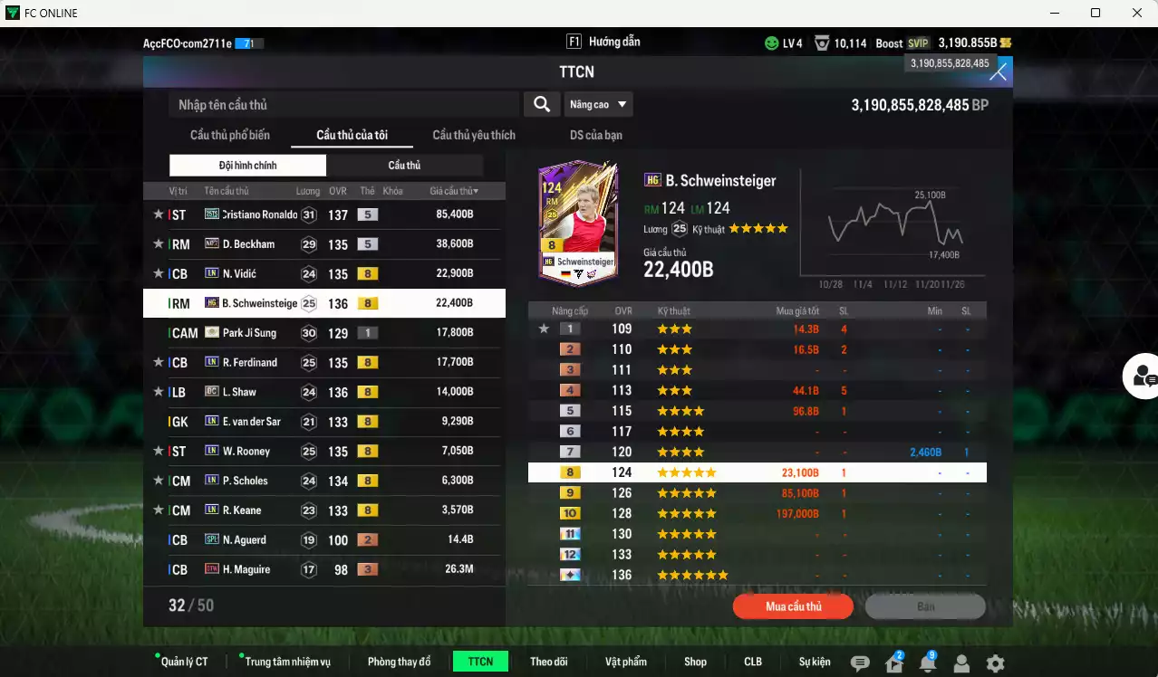 Ảnh Man Utd. 245.020b có CR7 25TS, Beckham No.7, Vidic LN, Schweinsteiger HG, Park ITM, Ferdinand LN, Shaw DC, VDS LN... HLV Xịn, đã đào tạo chỉ số full cầu thủ