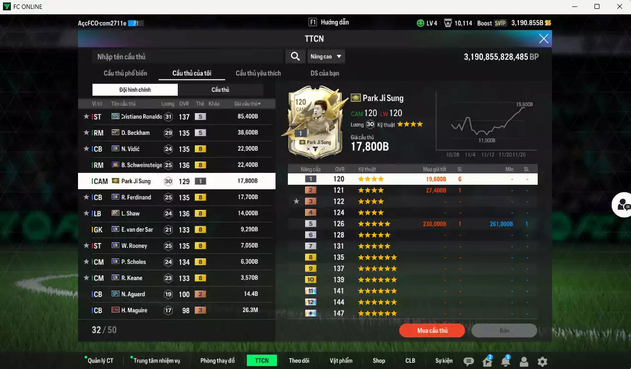 Ảnh Man Utd. 245.020b có CR7 25TS, Beckham No.7, Vidic LN, Schweinsteiger HG, Park ITM, Ferdinand LN, Shaw DC, VDS LN... HLV Xịn, đã đào tạo chỉ số full cầu thủ