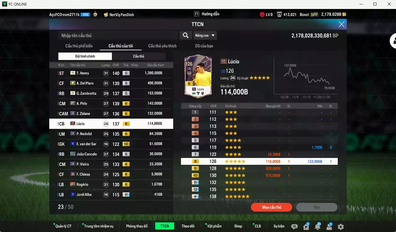 Ảnh Juventus 2.529.450b có Henry ITM+5, Del Piero ITM+5, Zambrotta ITM+5, Pirlo DC, Zidane LN, Lúcio CC, Nedved LN, Cancelo 25TS, VDS TC+10... Còn nhiều CP GIẢM THUẾ, HLV Xịn, dư 42.000TC