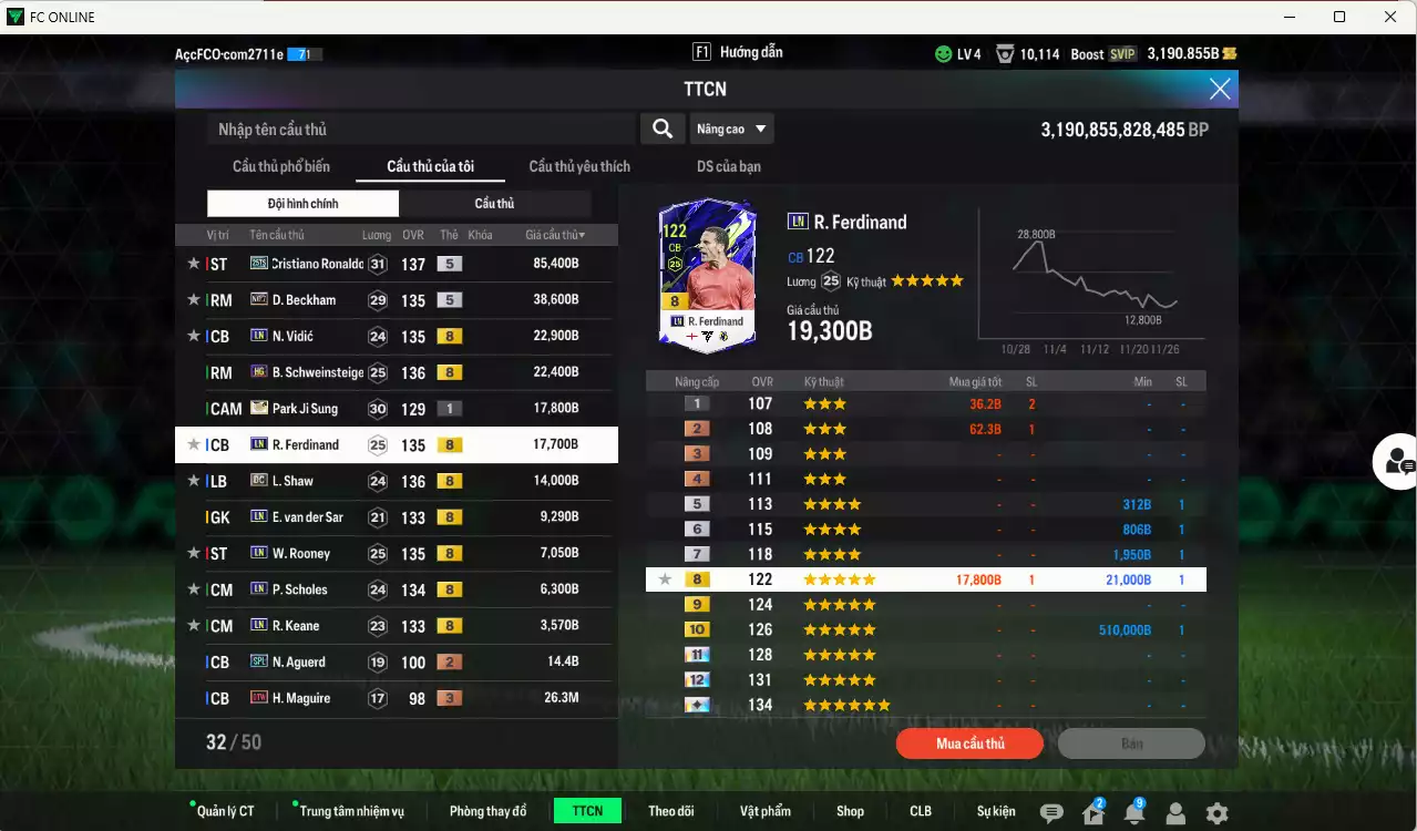 Ảnh Man Utd. 245.020b có CR7 25TS, Beckham No.7, Vidic LN, Schweinsteiger HG, Park ITM, Ferdinand LN, Shaw DC, VDS LN... HLV Xịn, đã đào tạo chỉ số full cầu thủ