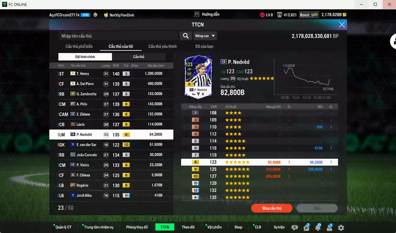 Ảnh Juventus 2.529.450b có Henry ITM+5, Del Piero ITM+5, Zambrotta ITM+5, Pirlo DC, Zidane LN, Lúcio CC, Nedved LN, Cancelo 25TS, VDS TC+10... Còn nhiều CP GIẢM THUẾ, HLV Xịn, dư 42.000TC