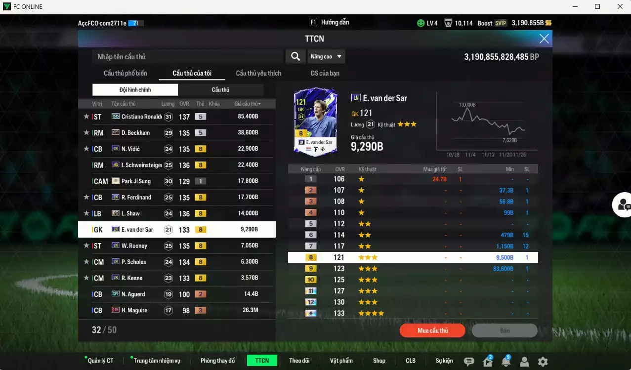 Ảnh Man Utd. 245.020b có CR7 25TS, Beckham No.7, Vidic LN, Schweinsteiger HG, Park ITM, Ferdinand LN, Shaw DC, VDS LN... HLV Xịn, đã đào tạo chỉ số full cầu thủ