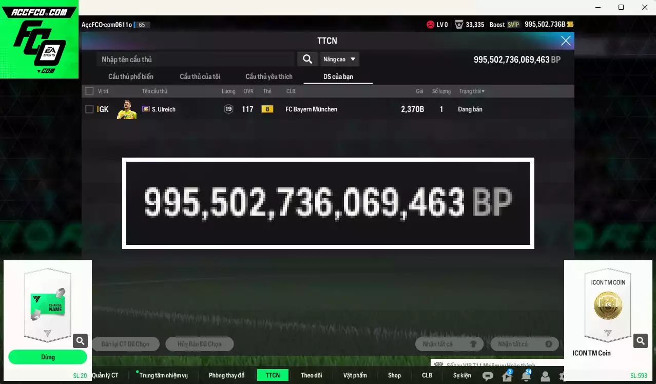 ACC 995502b trắng, có thẻ đổi tên