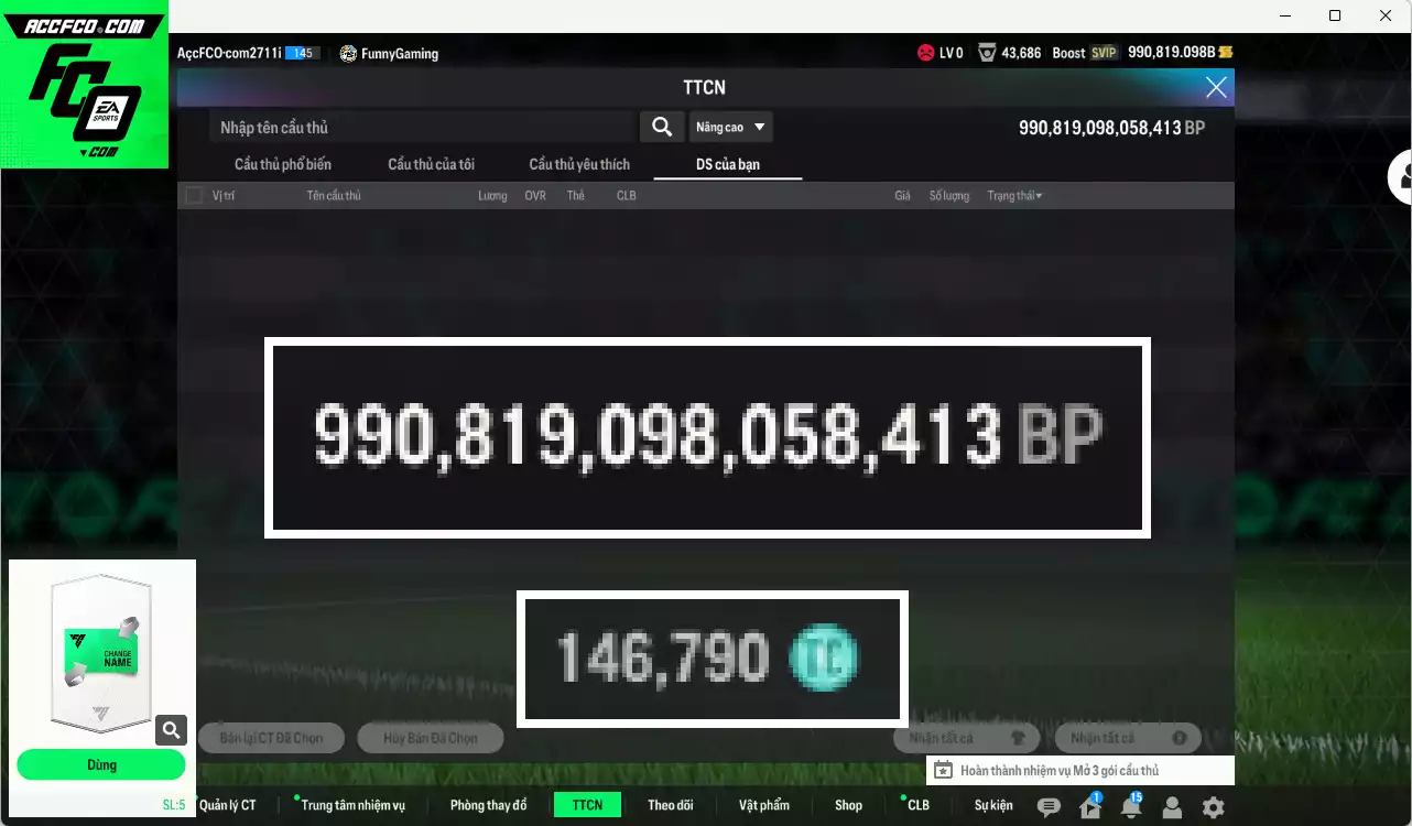 ACC 990819b trắng, có thẻ đổi tên, còn CP GIẢM THUẾ. Dư 146.000TC